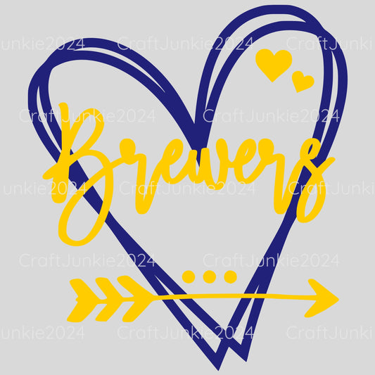 Brewers Vinyl Heart Decal, Sticker, Heart, Decal, Vinyl, Cup Decal, Window Decal, Yeti Decal, Tervis Decal, Rtic Decal