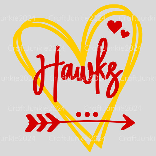 Hawks Vinyl Heart Decal, Sticker, Heart, Decal, Vinyl, Cup Decal, Window Decal, Yeti Decal, Tervis Decal, Rtic Decal