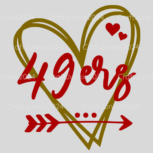 49ers Vinyl Heart Decal, Sticker, Heart, Decal, Vinyl, Cup Decal, Window Decal, Yeti Decal, Tervis Decal, Rtic Decal