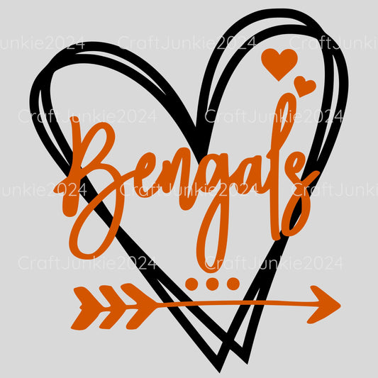Bengals Vinyl Heart Decal, Sticker, Heart, Decal, Vinyl, Cup Decal, Window Decal, Yeti Decal, Tervis Decal, Rtic Decal