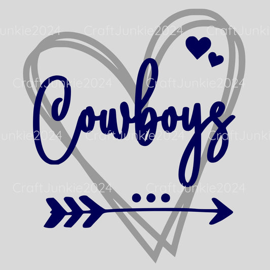 Cowboys Vinyl Heart Decal, Sticker, Heart, Decal, Vinyl, Cup Decal, Window Decal, Yeti Decal, Tervis Decal, Rtic Decal
