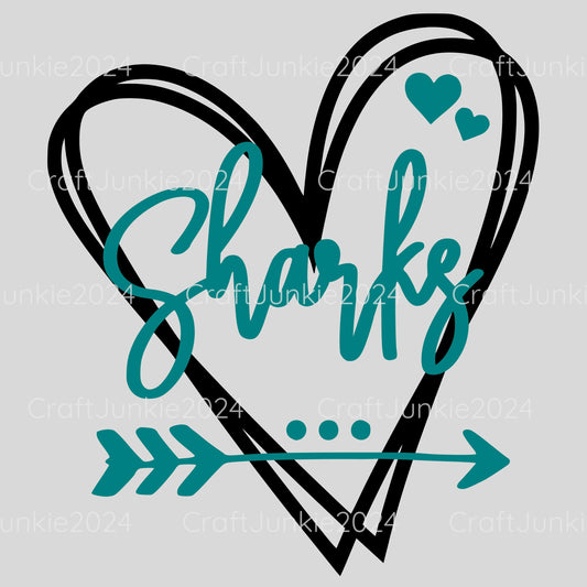 Sharks Vinyl Heart Decal, Sticker, Heart, Decal, Vinyl, Cup Decal, Window Decal, Yeti Decal, Tervis Decal, Rtic Decal